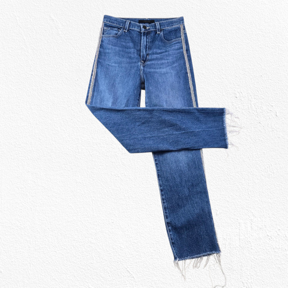 J Brand Medium Jules High Rise Rhinestone Stripe Straight Crop Jeans Size 26 - Picture 1 of 11